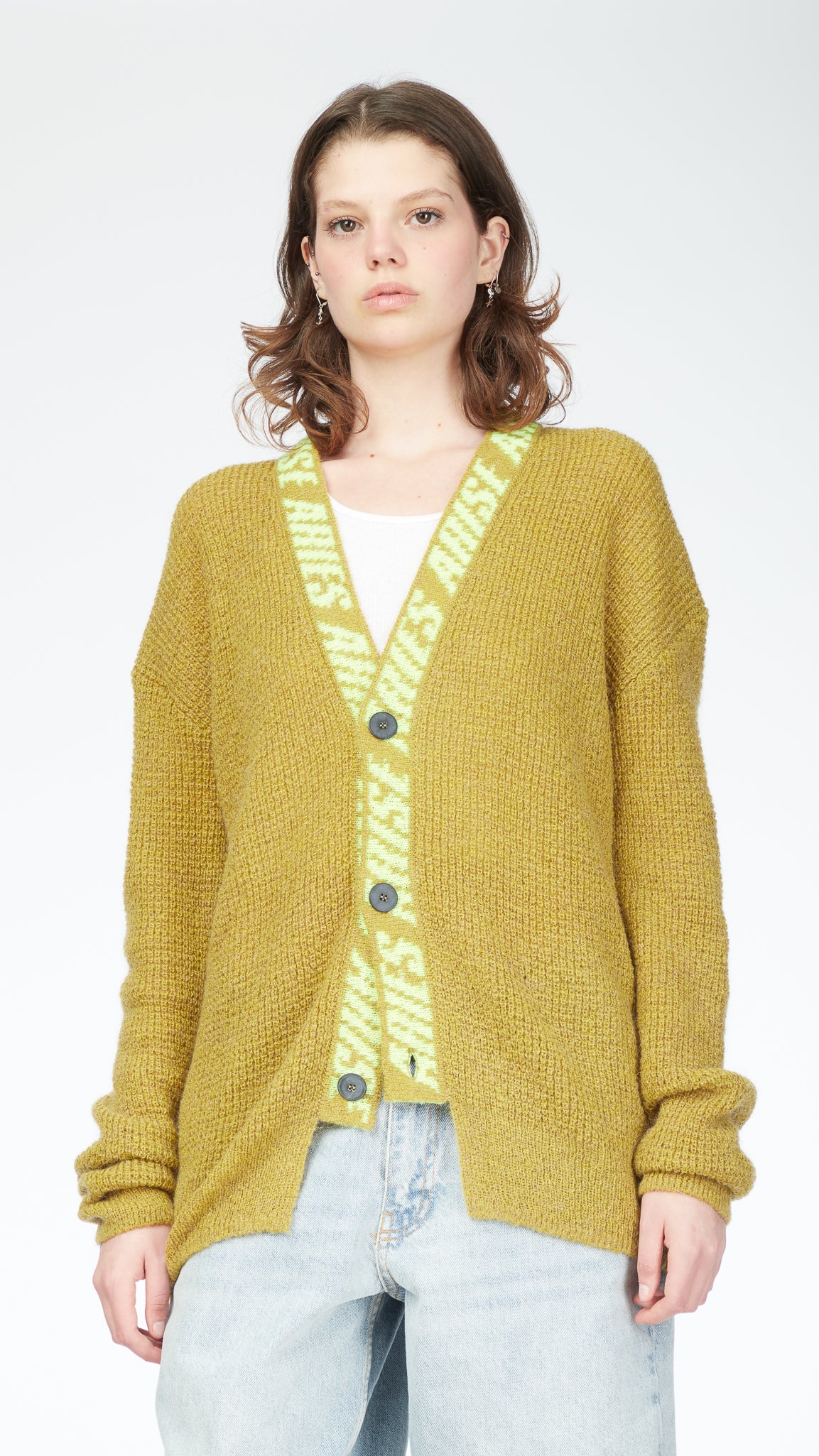 Khaki Waffle Knit Cardigan