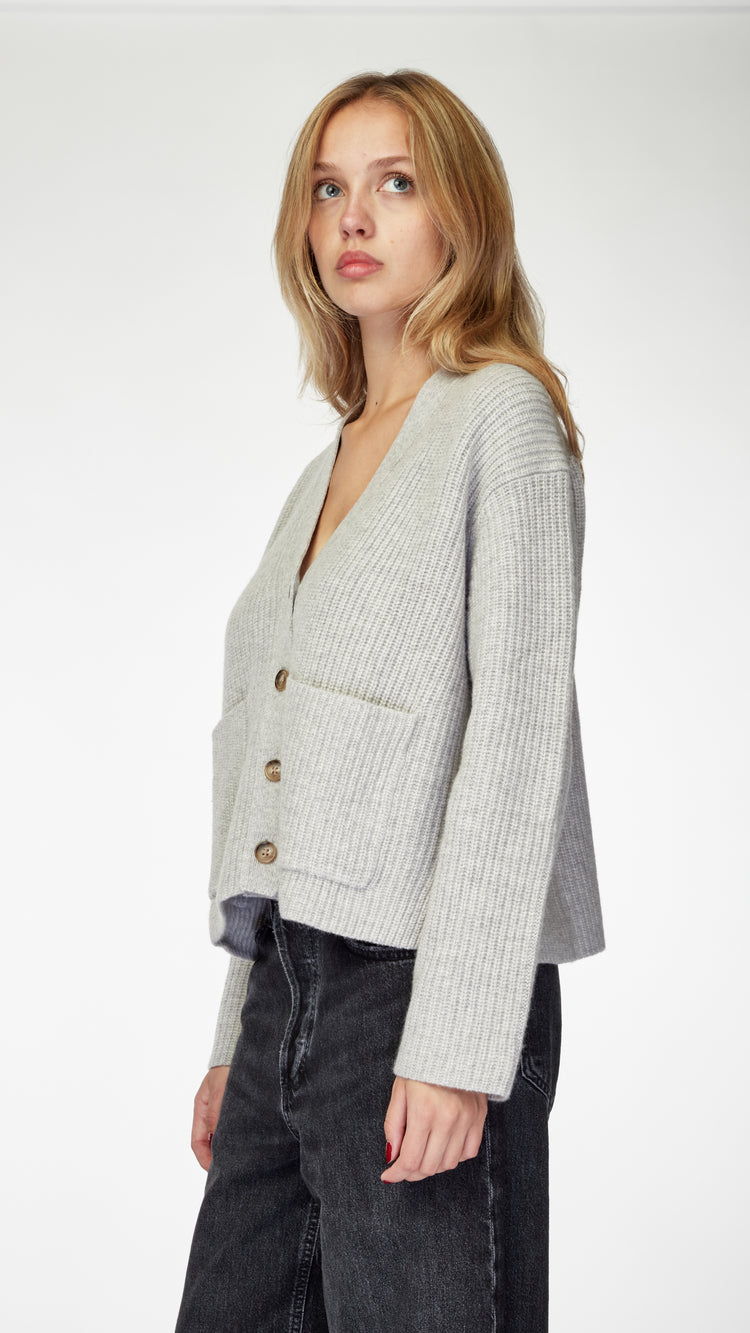 Grey Cable Wool Cashmere Cardigan