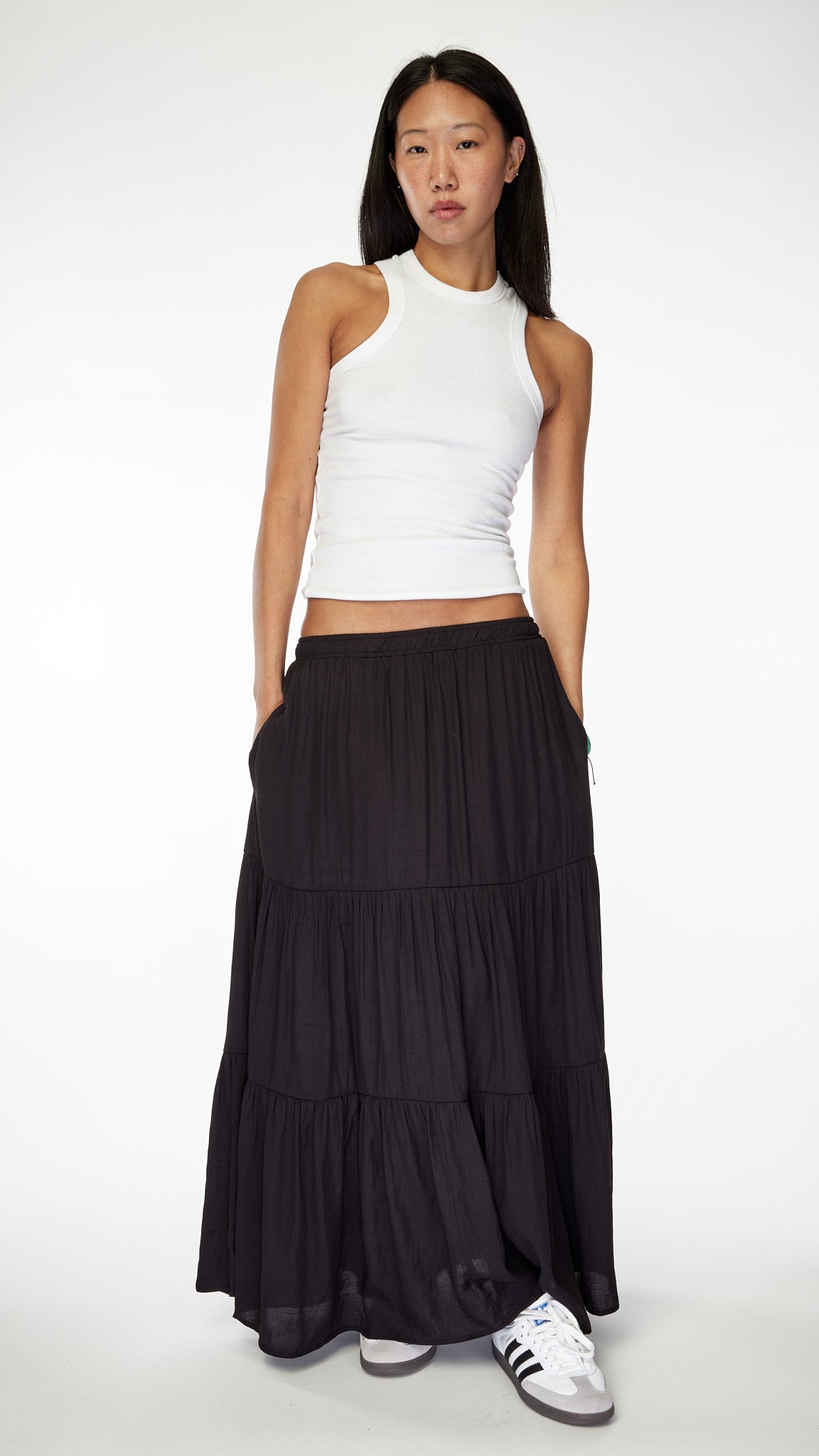 Cotton black flowy outlet skirt