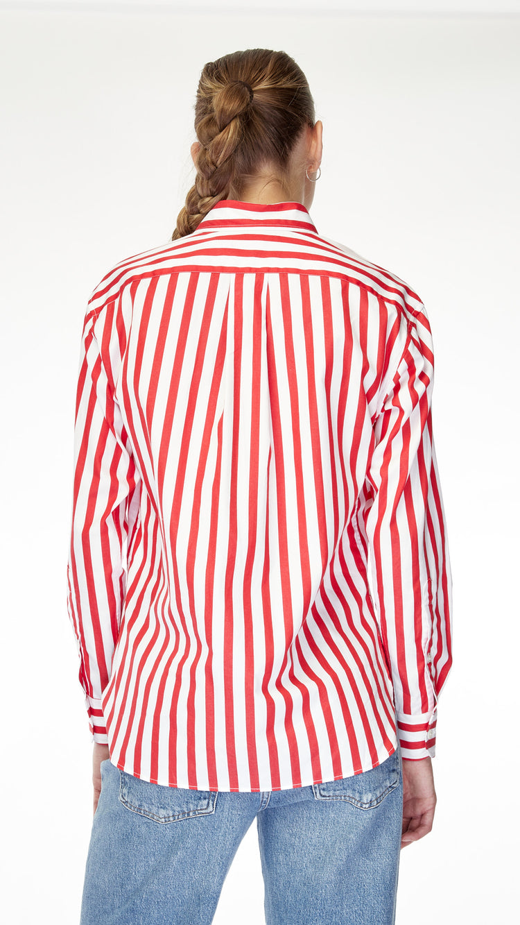 Red White Relaxed Stripe Cotton Shirt