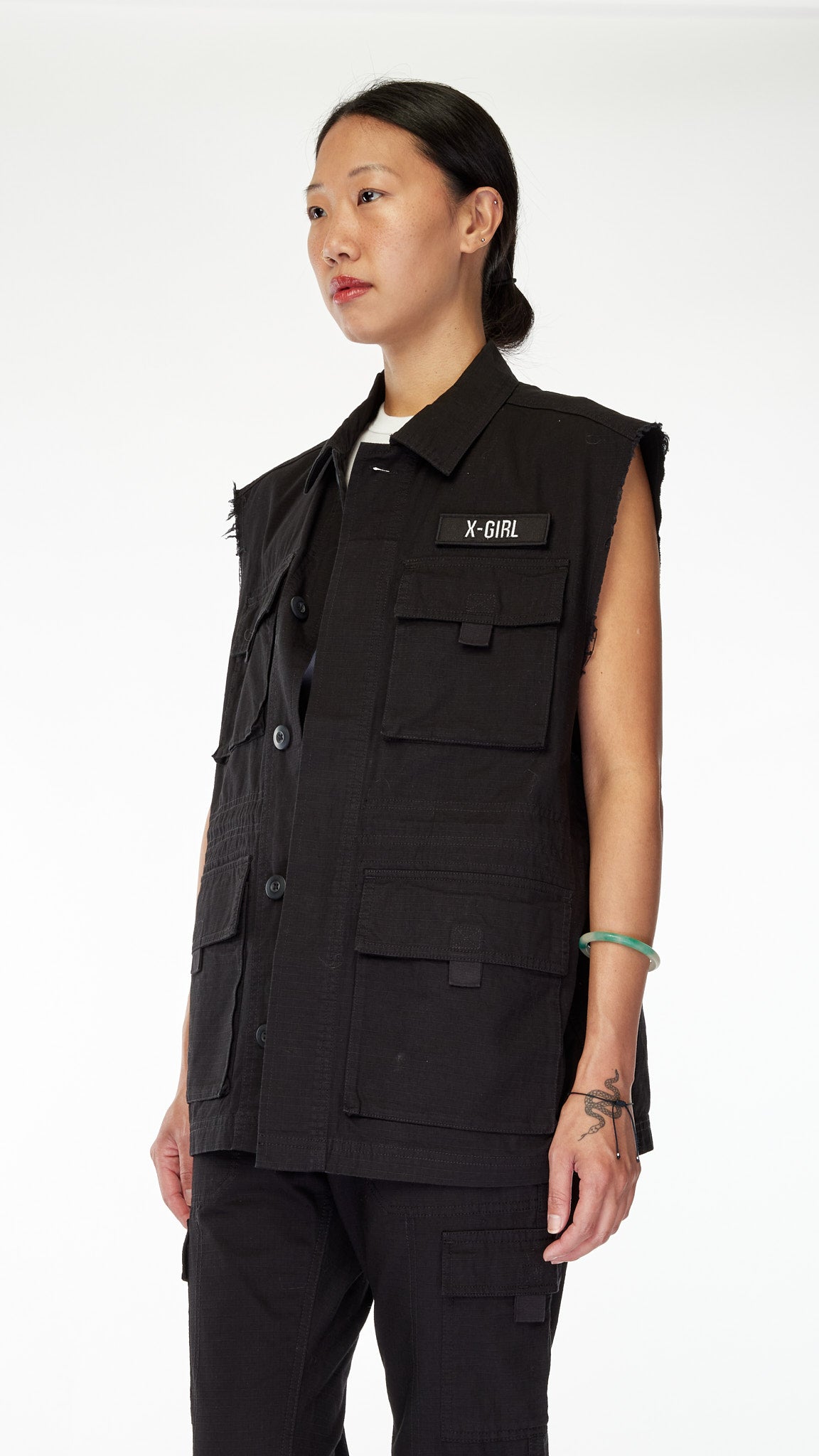 Black Military Sleeveless Shirt