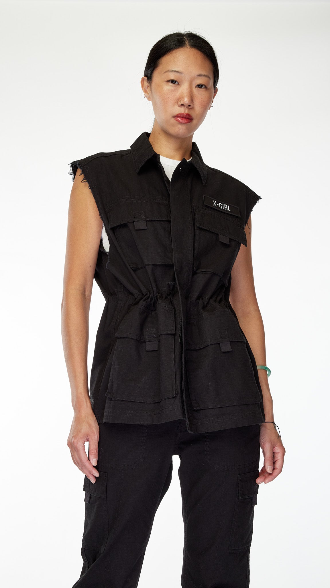 Black Military Sleeveless Shirt