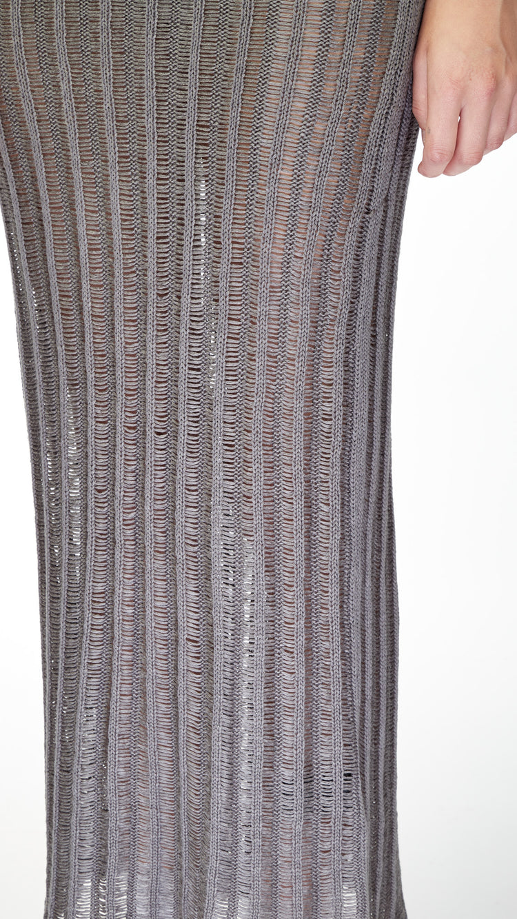 Grey Ladder Knit Midi Dress