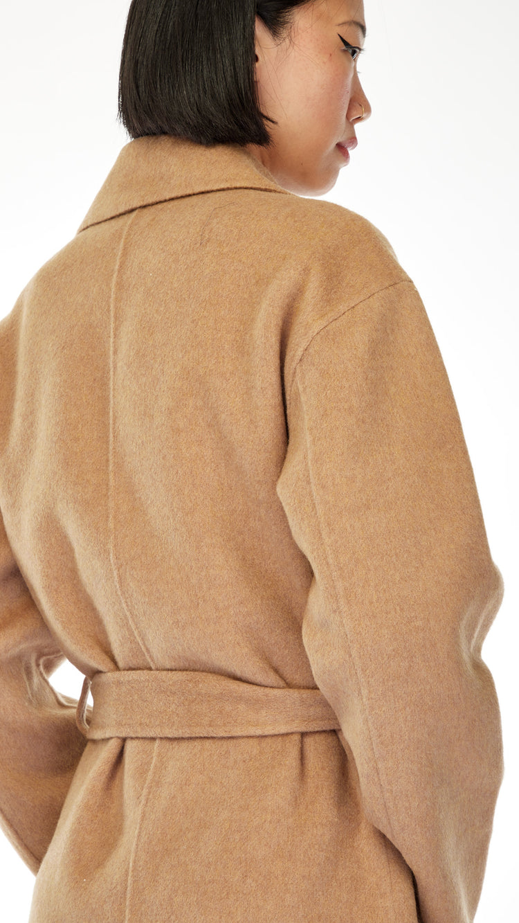 Camel Wool-Blend Wrap Coat