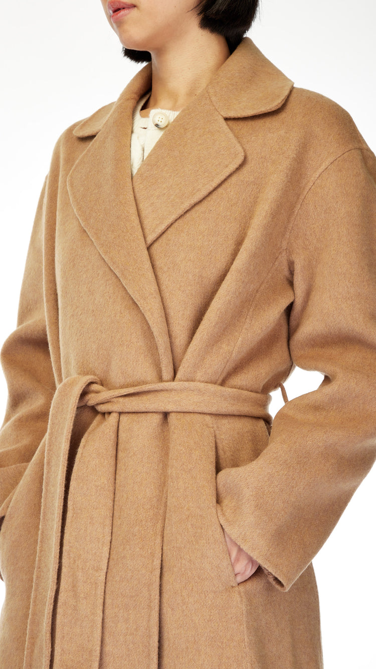 Camel Wool-Blend Wrap Coat