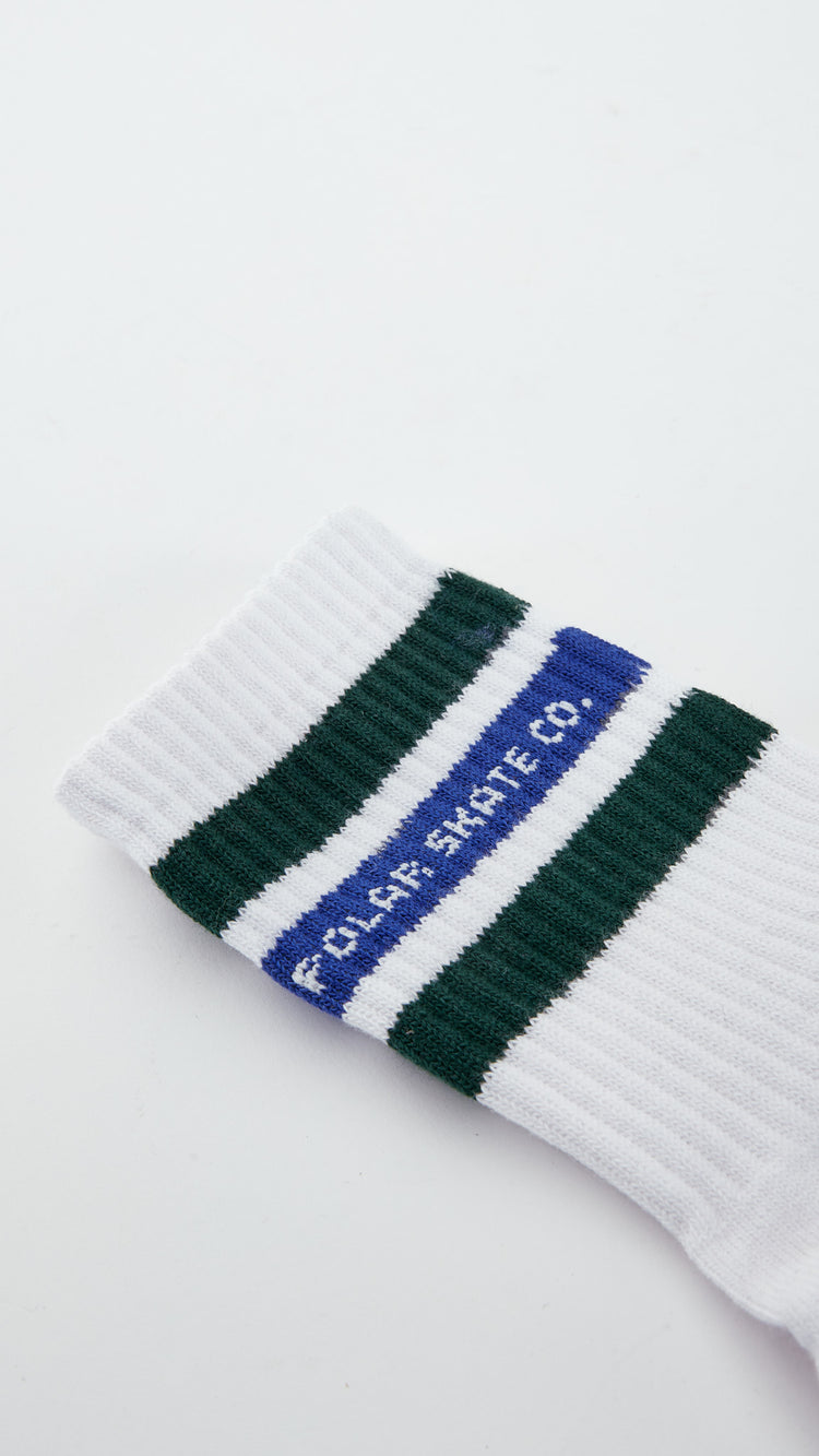 White/Green/Blue Fat Stripe Sock