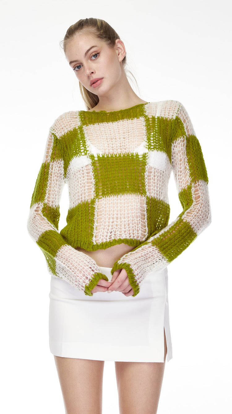 Green Checkerboard Knit