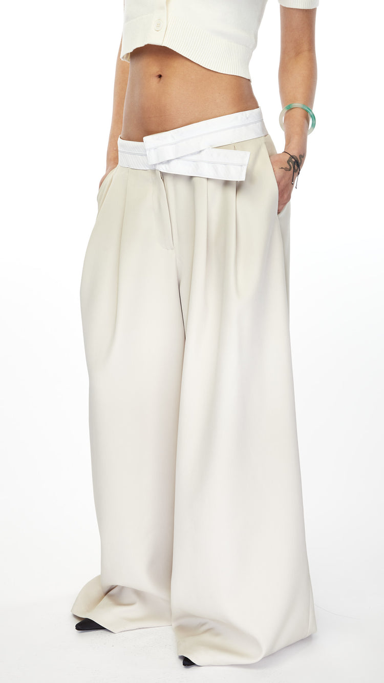 Beige Big Bell Bottom Pant