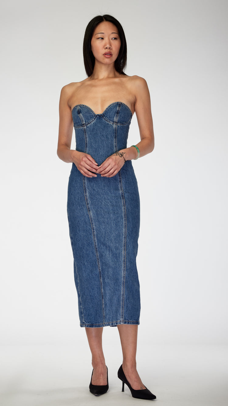 Blue Denim Smokeshow Strapless Dress