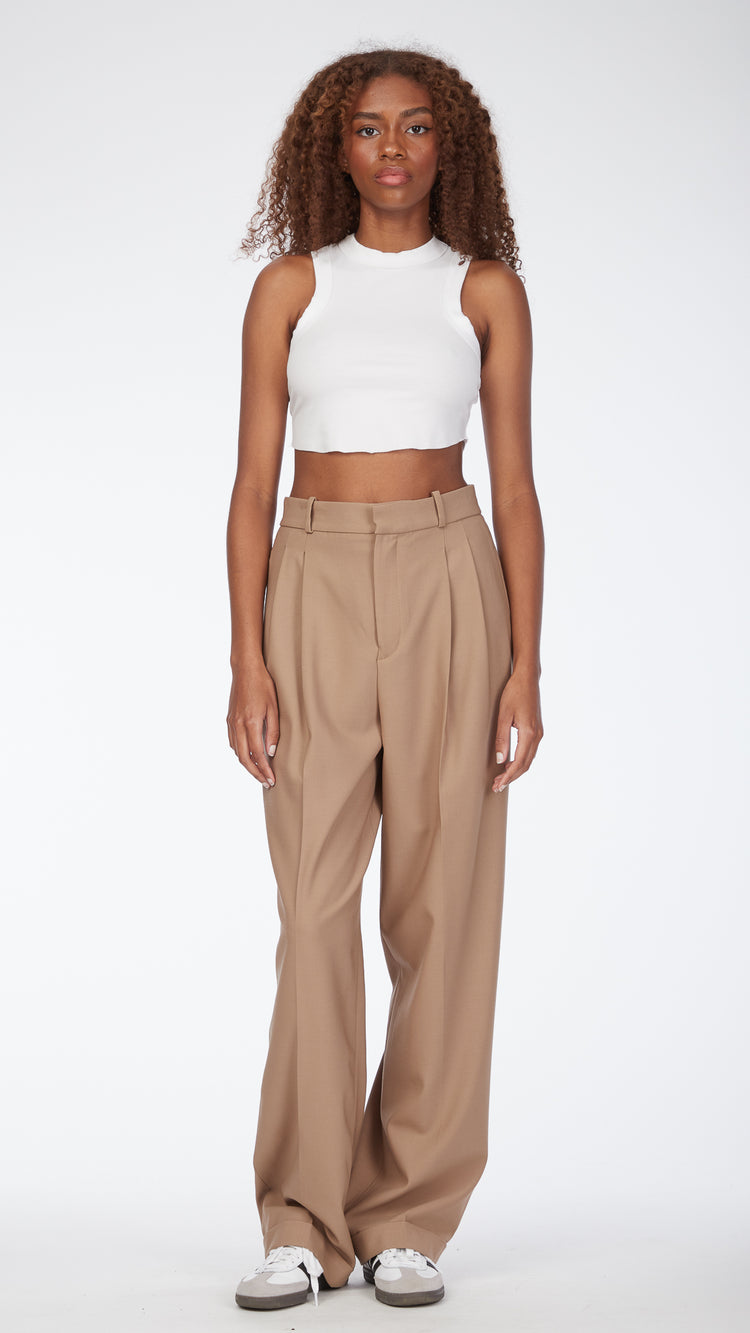 Camel Stretch Wool Pleated Pant