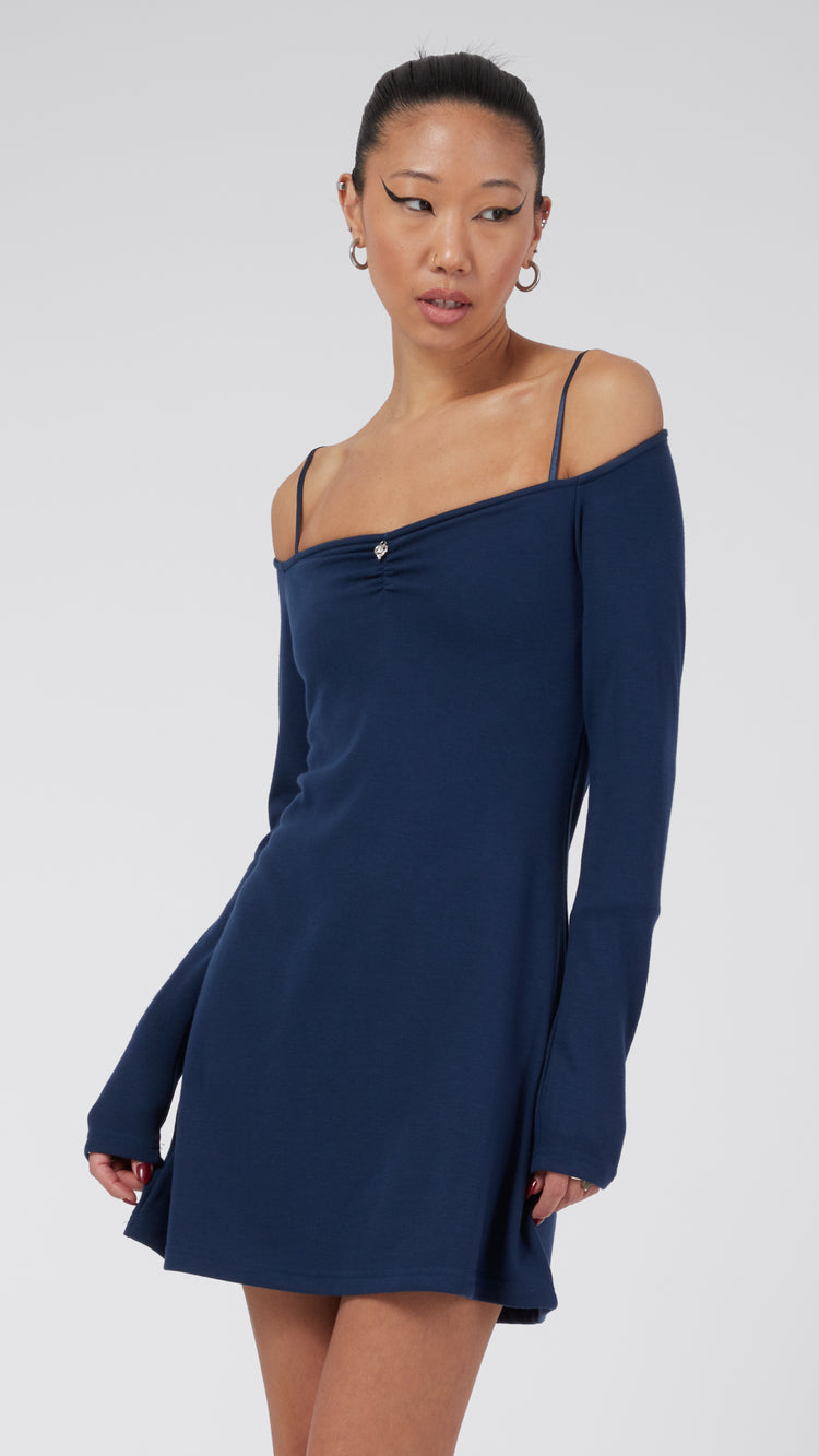 Blue Shoulder Strap Dress