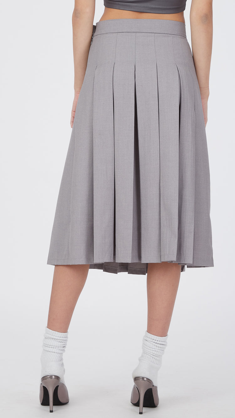 Grey Schoolgirl Midi Skirt