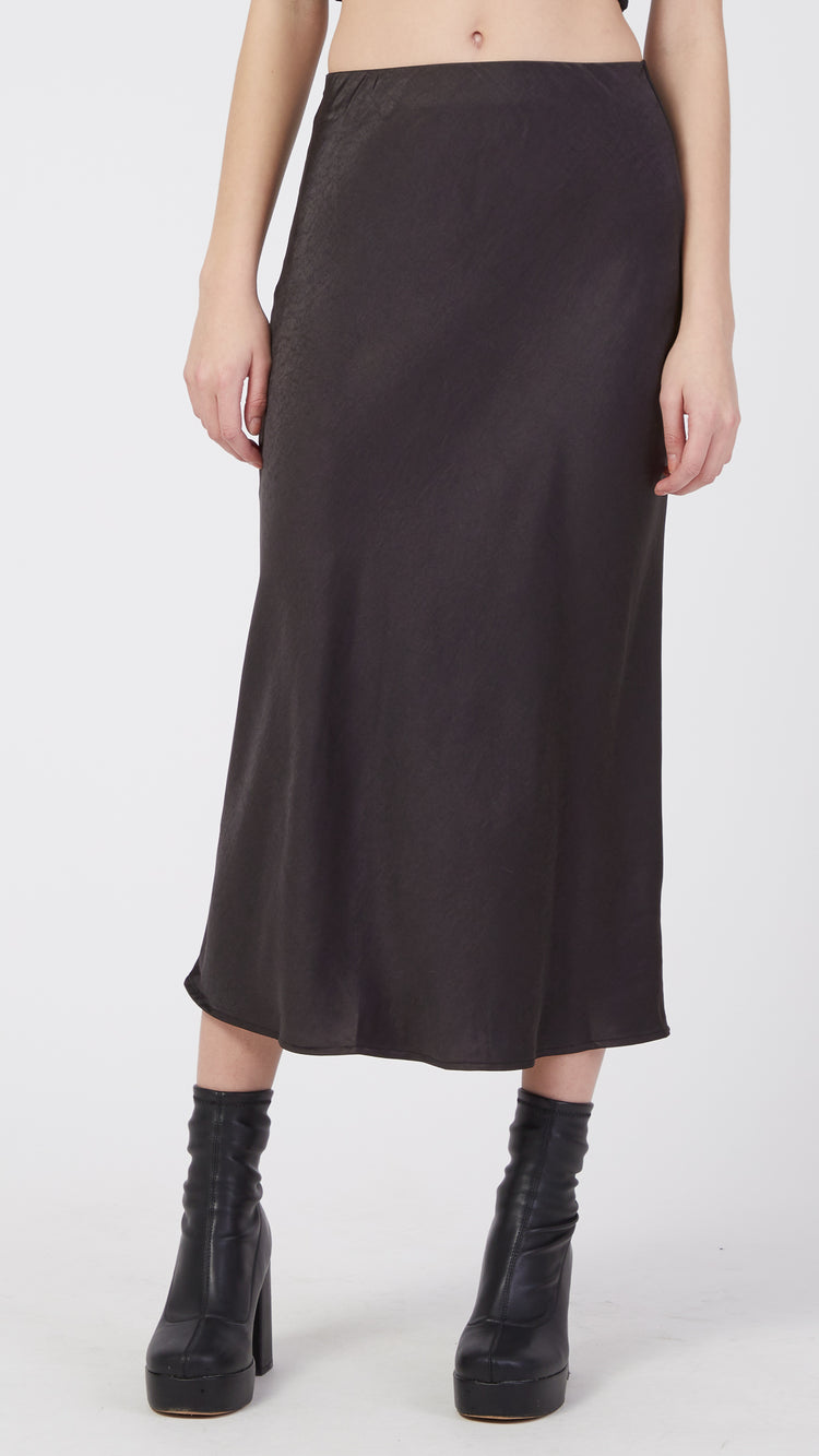 Black Monica Satin Midi Skirt