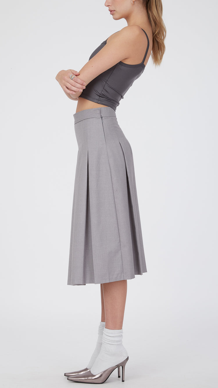 Grey Schoolgirl Midi Skirt