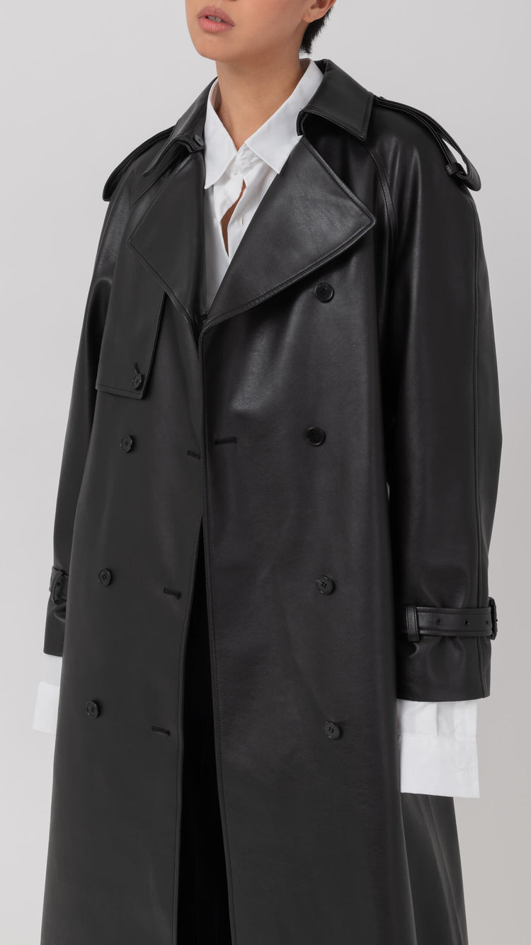 Black Mentor Leather Trench Coat