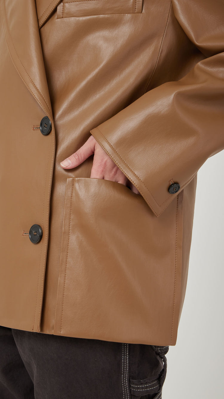 Brown Faux Leather Double Jacket