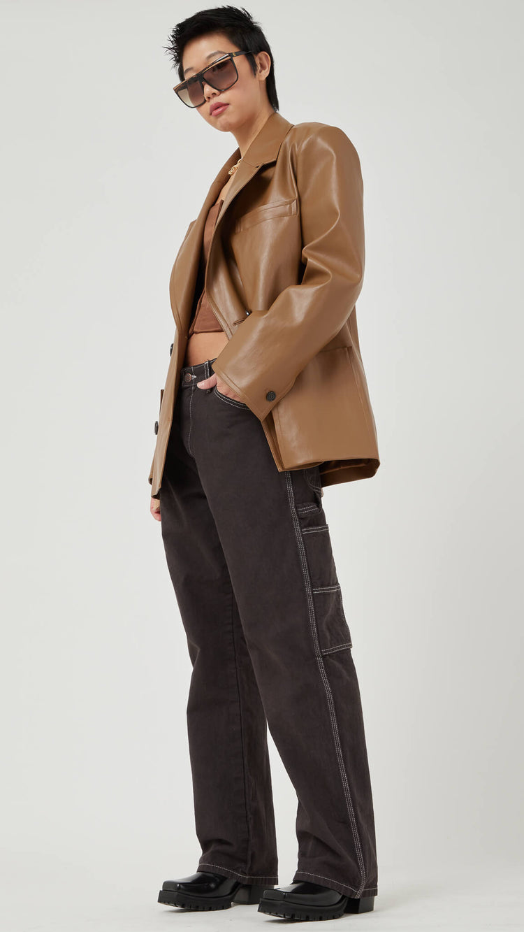 Brown Faux Leather Double Jacket