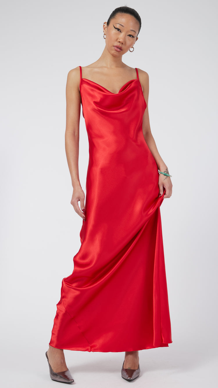 Red Delilah Satin Maxi Dress