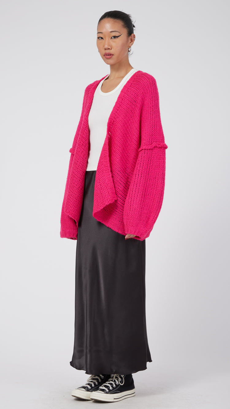 Pink Oversized Knit Cardigan