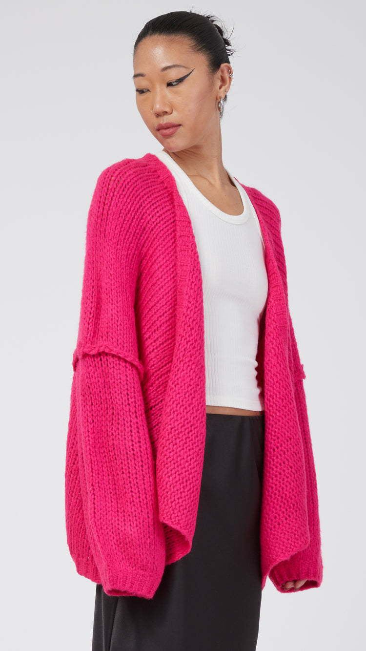 Pink Oversized Knit Cardigan
