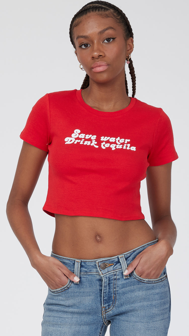 Red Save Water Drink Tequila Tee