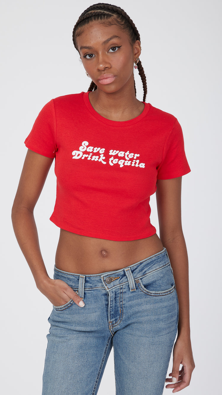 Red Save Water Drink Tequila Tee