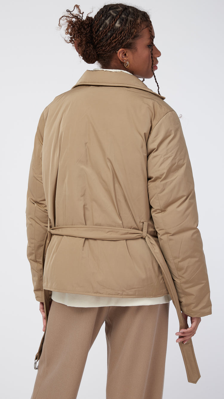 Tan Belted Down Jacket